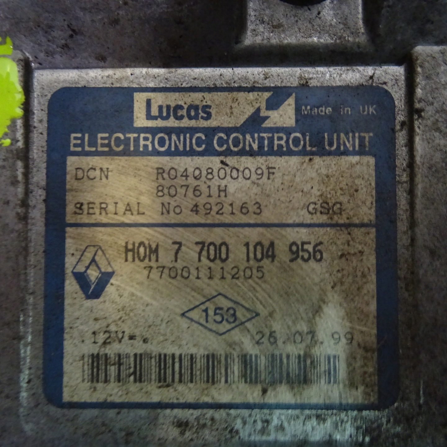 RENAULT CLIO II 1.9D control unit 7700104956