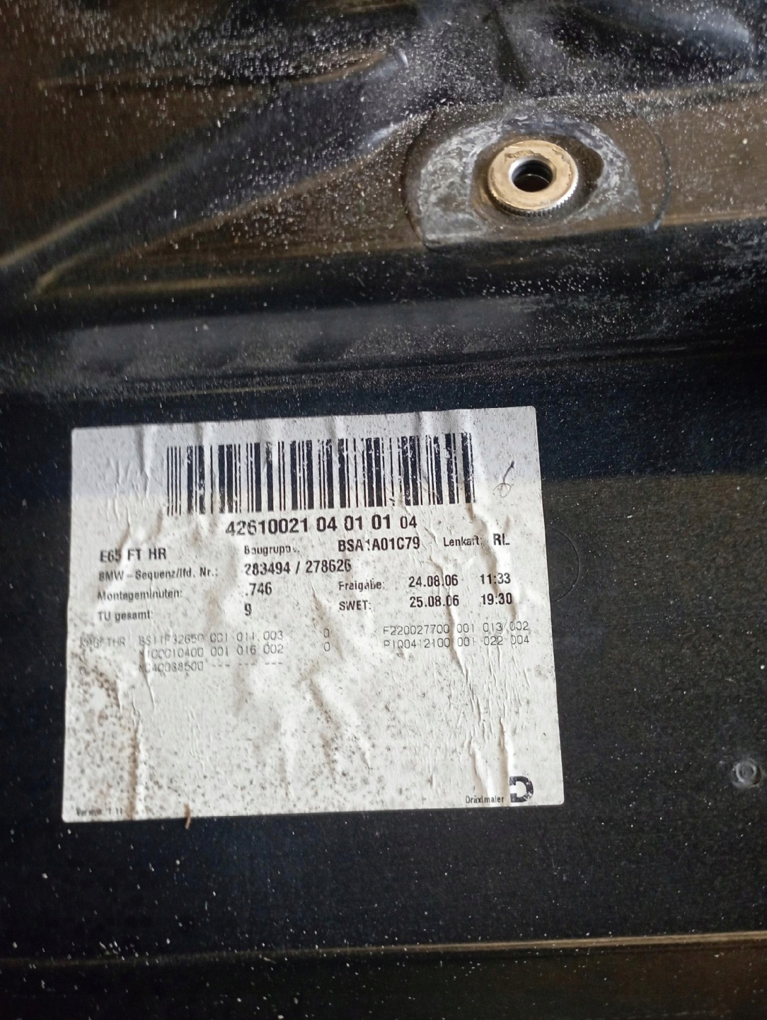 BMW 7 E65 soundproofing door right rear part 8243898