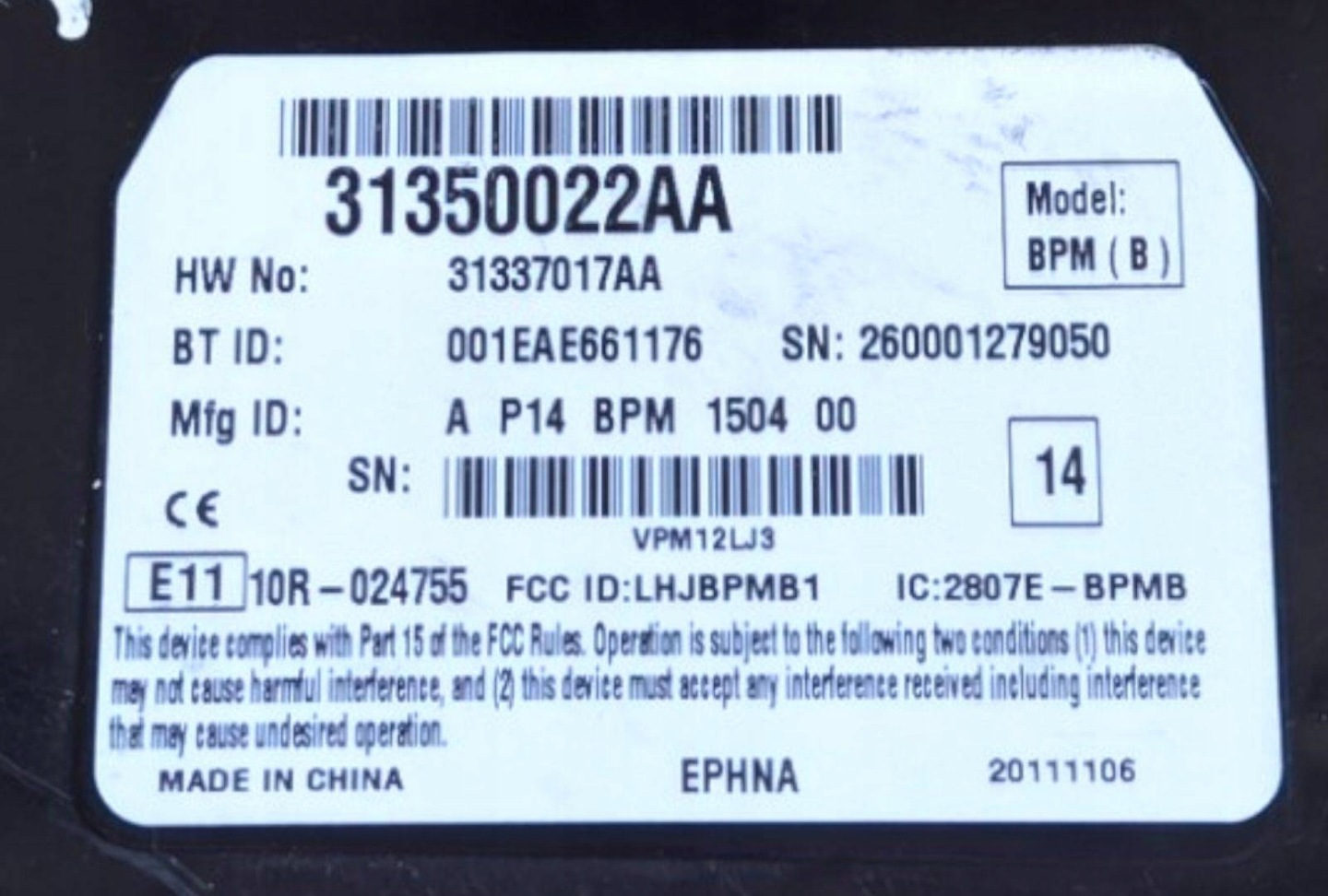 control unit Bluetooth Volvo S40 2 facelift 2012 31350022AA