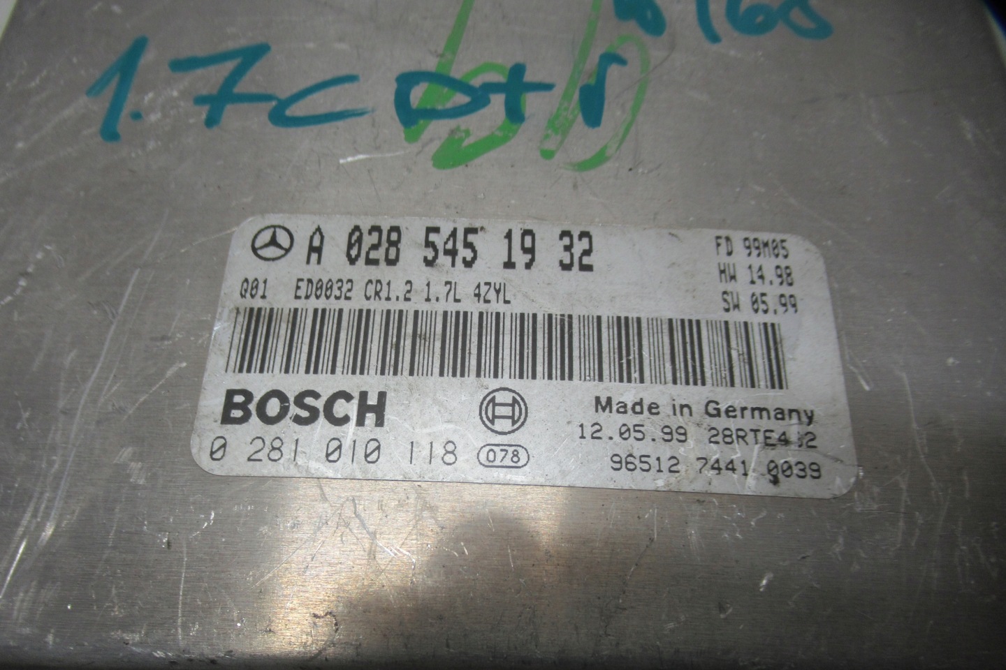 MERCEDES A KLASA W168 1.7CDTI computer control unit of the engine A0285451932