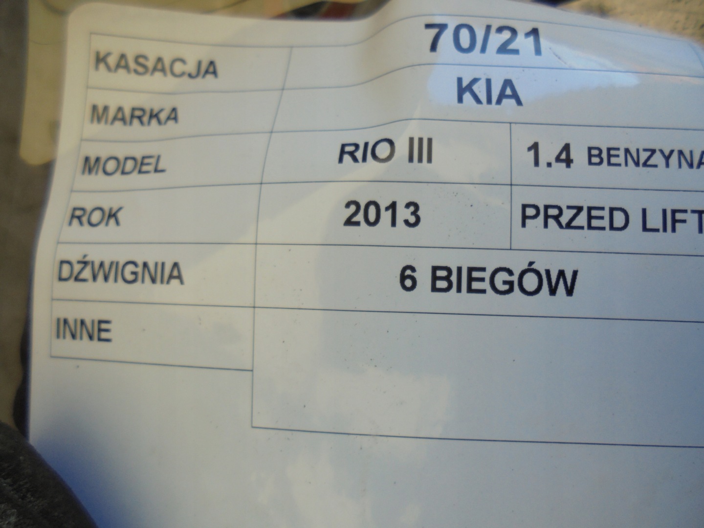 KIA RIO III 2013r páčka změny 6 převodů QBR