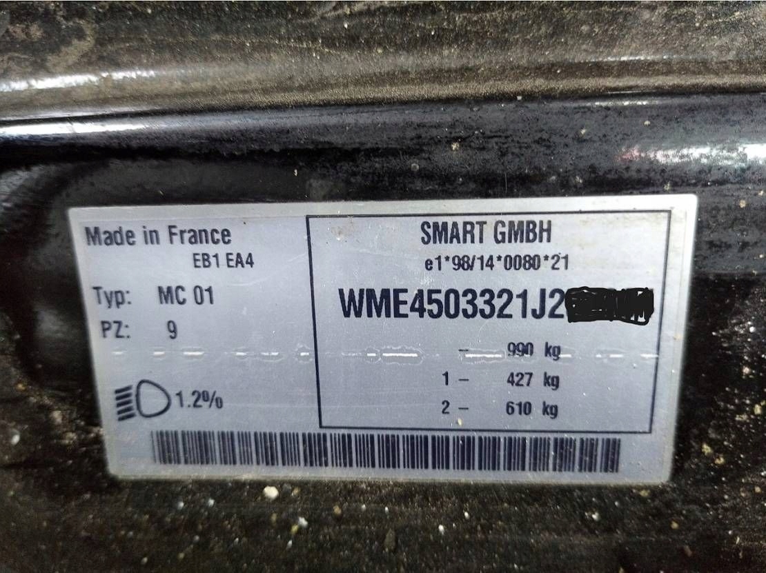 SMART ForTwo 450 LIFT EB1 EA4 02-07 bumper bonnet front front