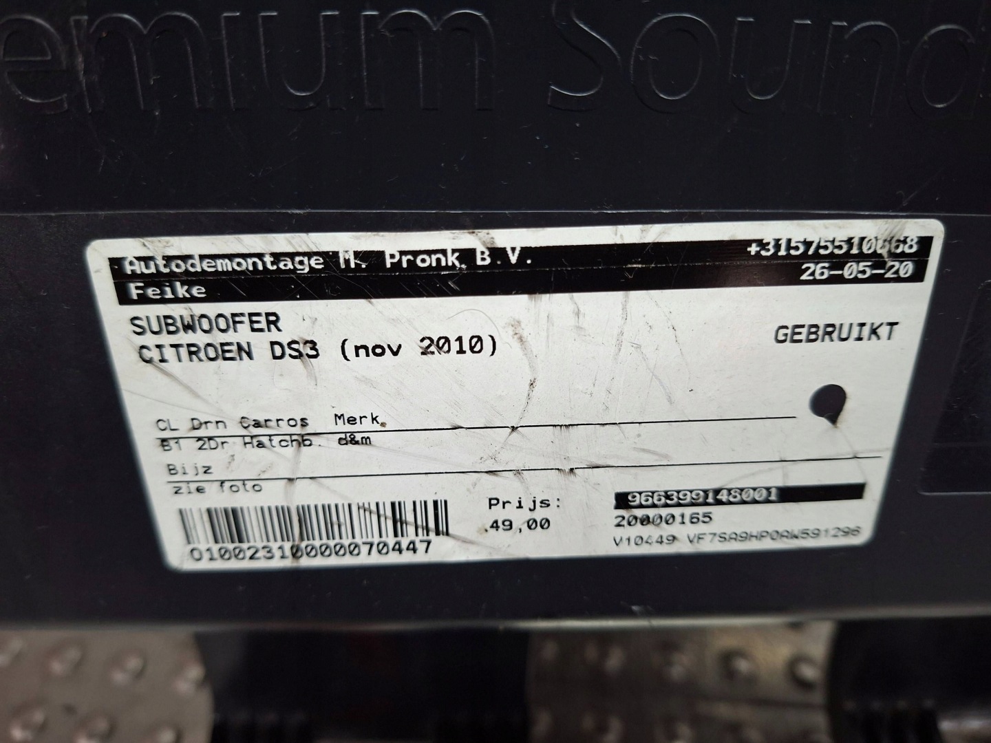 SUBWOOFER speaker 9663991480 CITROEN DS3 2011