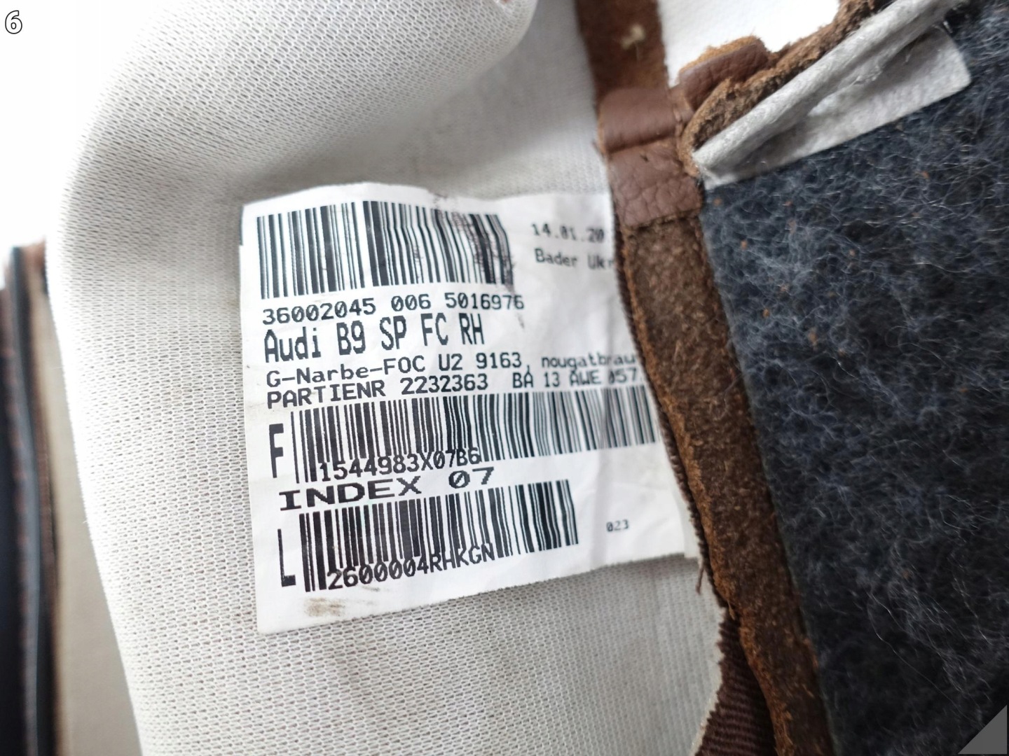 AUDI A4 8W0 A5 8W6 B9 S-LINE leather MATERIAL seat right front *NOUGATBRAUN