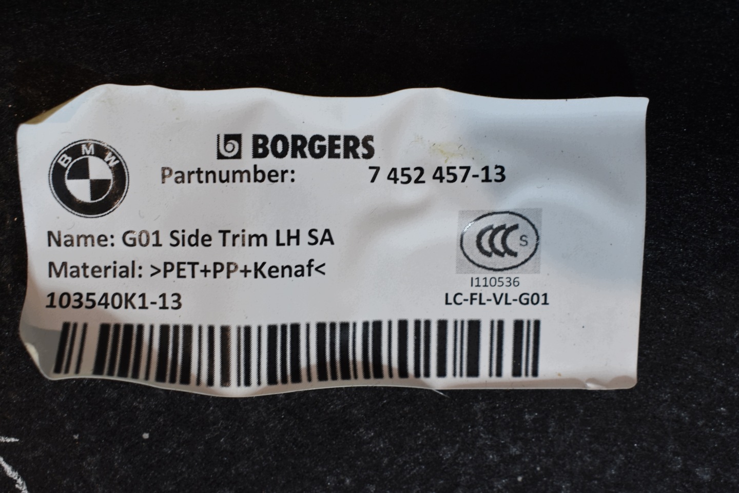 perfect condition boot upholstery left BMW X3 G01 1