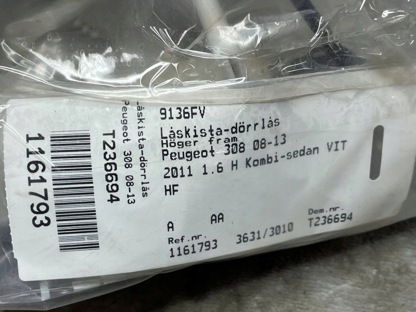 PEUGEOT 308 lock door 9136FV !J