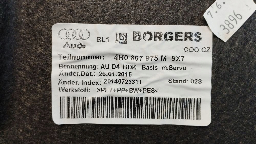 Audi A8 D4 upholstery bonnet rear part 4H0867975M