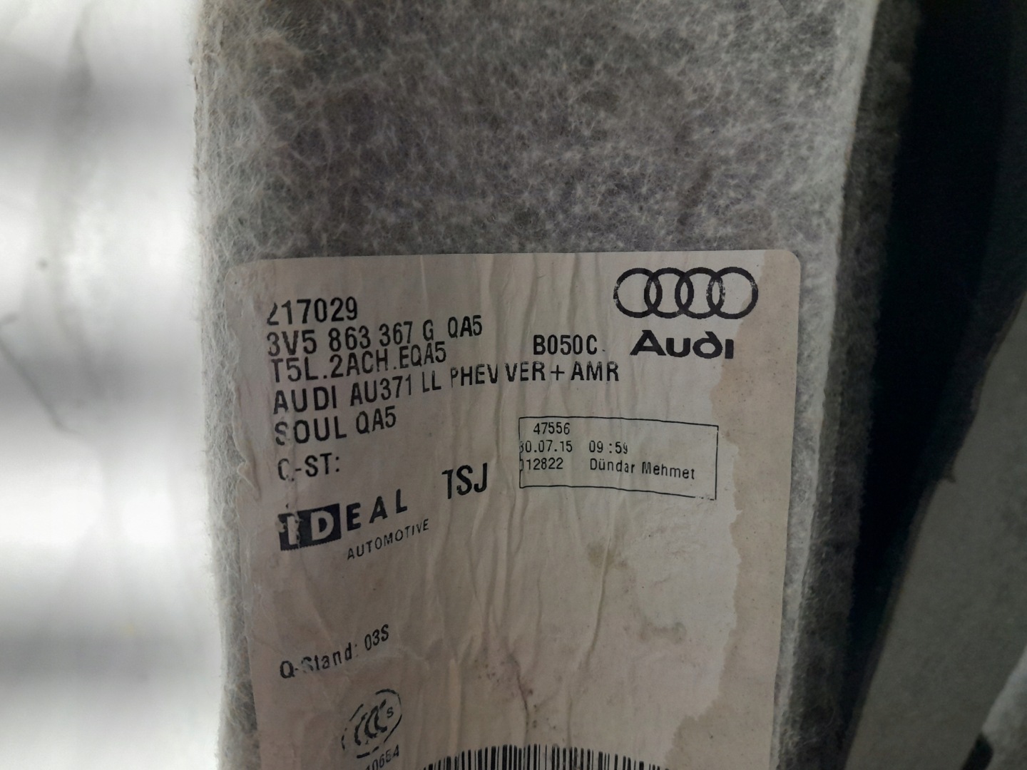 AUDI A3 S3 8V Matte Teppich AUTOTEPPICHE des Bodens 8V5863367G