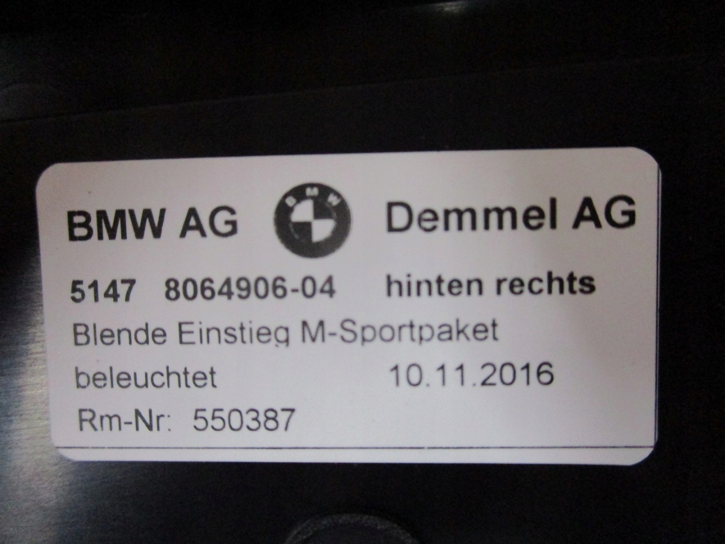 cap moulding threshold BMW 5 G31 8064907 8064906