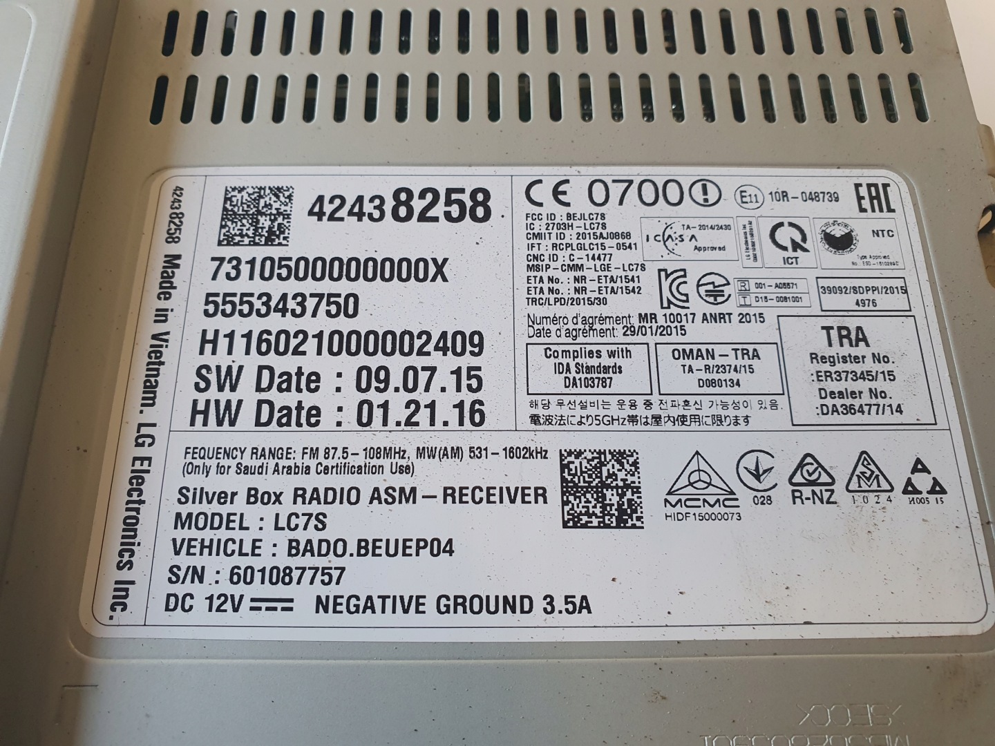 OPEL ASTRA K modulo RADIA RADIO SILVERBOX 42438258