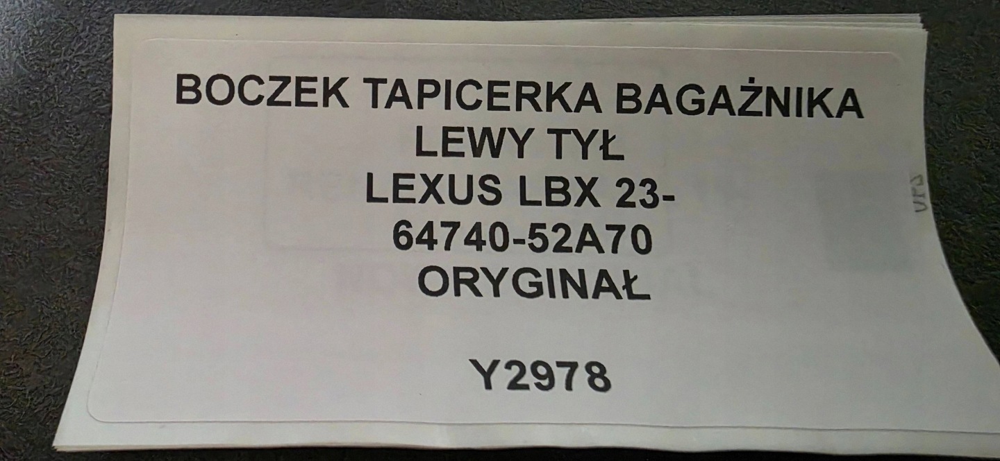 side upholstery boot left rear part LEXUS LBX 23- original 64740-52A70