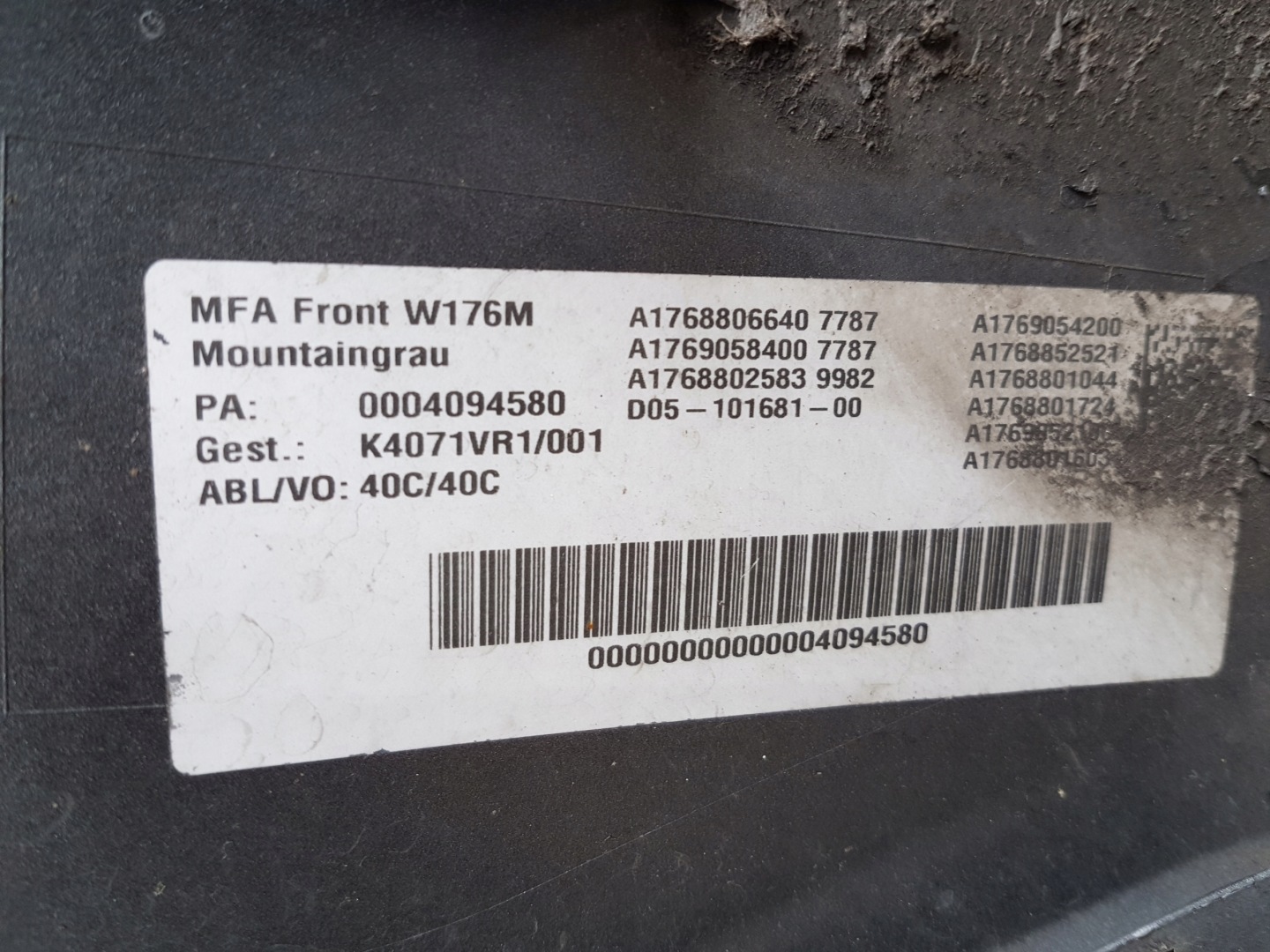 front bumper MERCEDES A KLASA W176 LIFT A1768853625