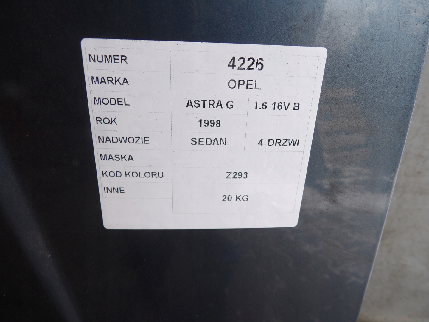 Opel Astra G II cofano lak. Z293