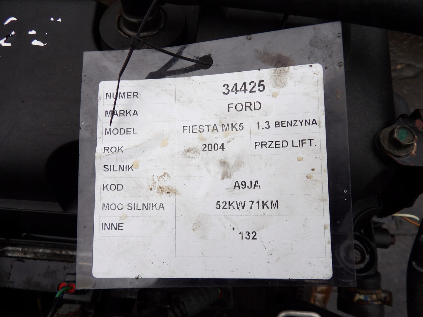Ford Fiesta MK5 1,3B 52KW 71KM engine complete A9JA