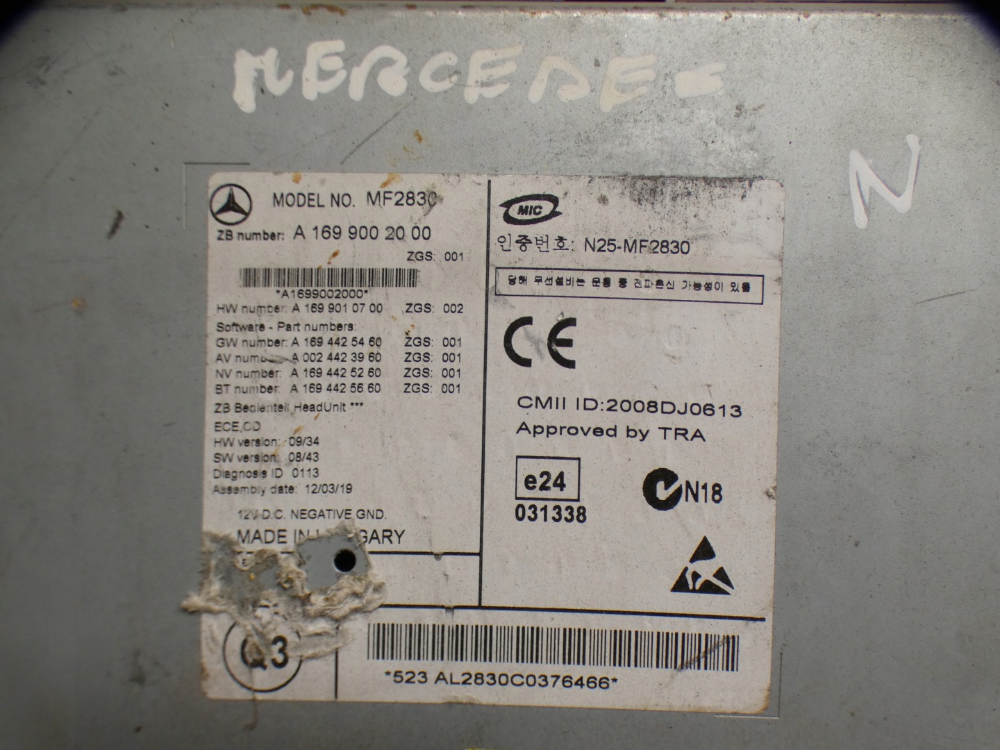 MERCEDES W169 RADIO CD A1699002000