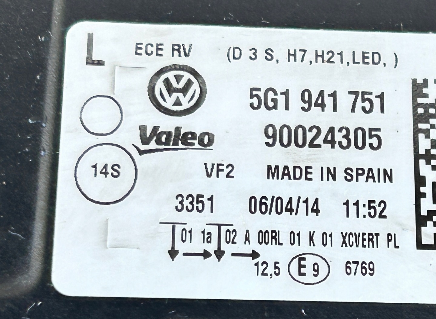 light left front XENON positioning VW GOLF VII 12- 5G1941751 complete