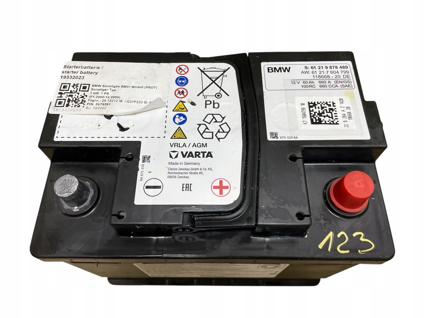 AKUMULATOR AGM START-STOP 12V 60AH 660AH BMW 2022R Original
