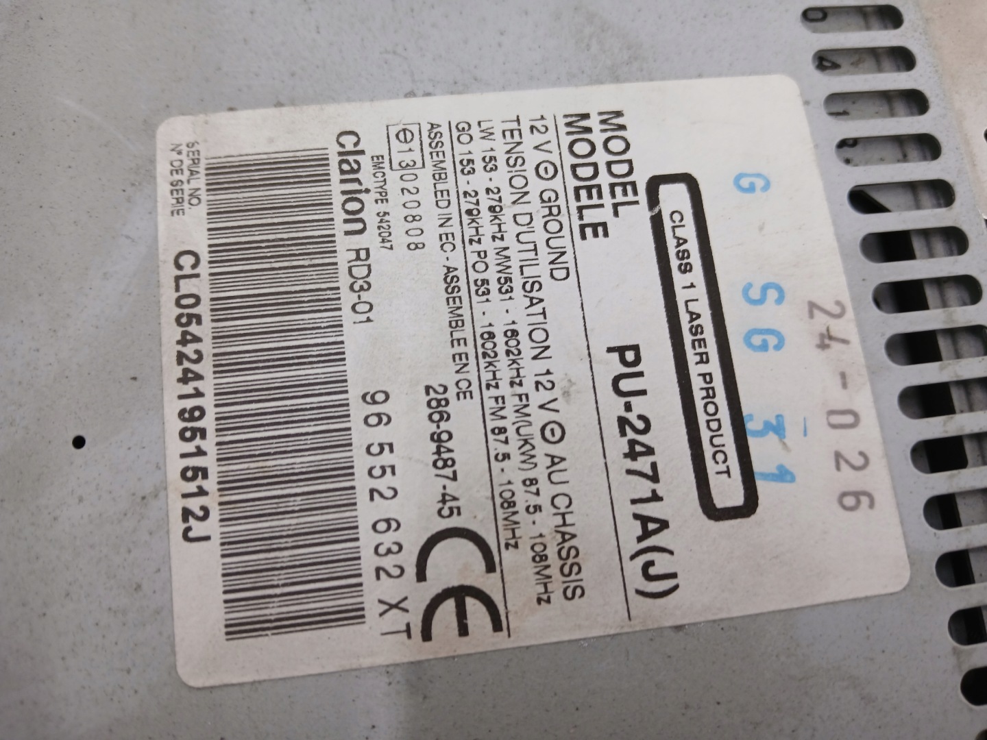 CITROEN C3 et RADIO Fabrique CD 96552632XT