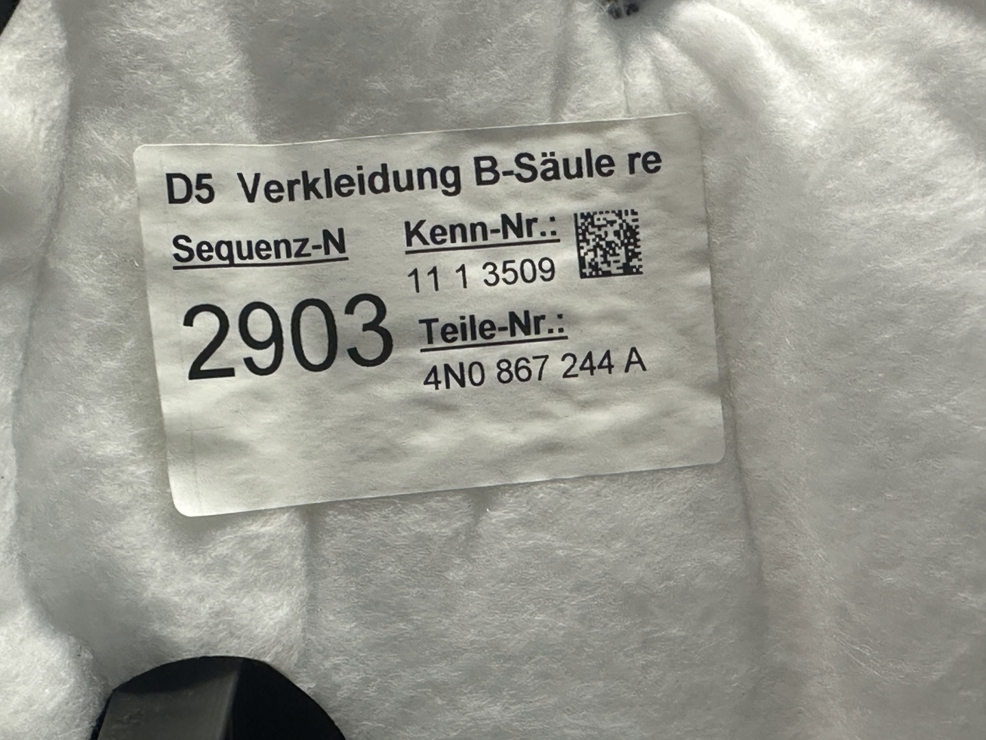AUDI A8 4N D5 Blende Abdeckung SLUPKA B rechts 4N0867244A