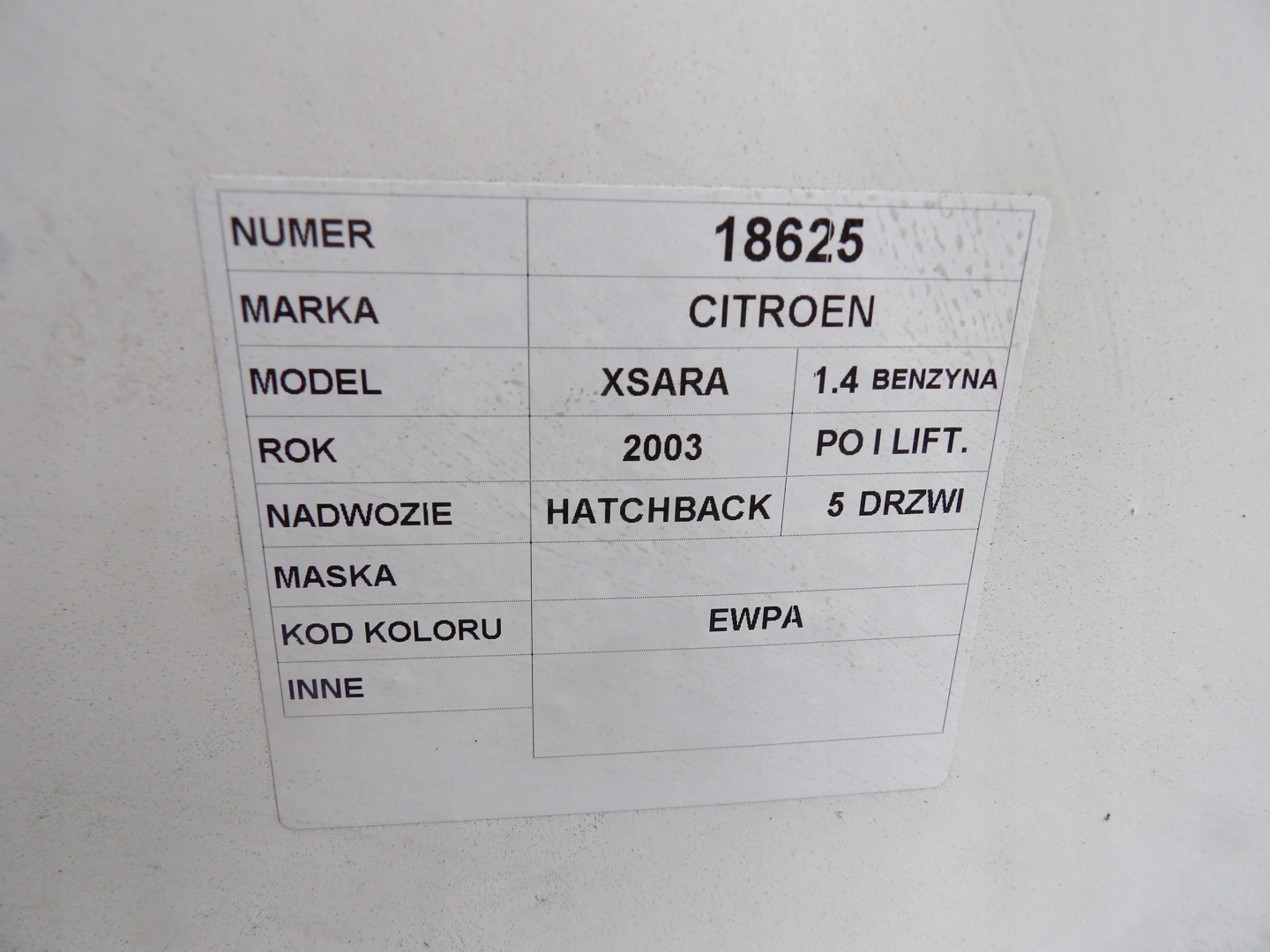 Citroen Xsara Capot lak. EWPA
