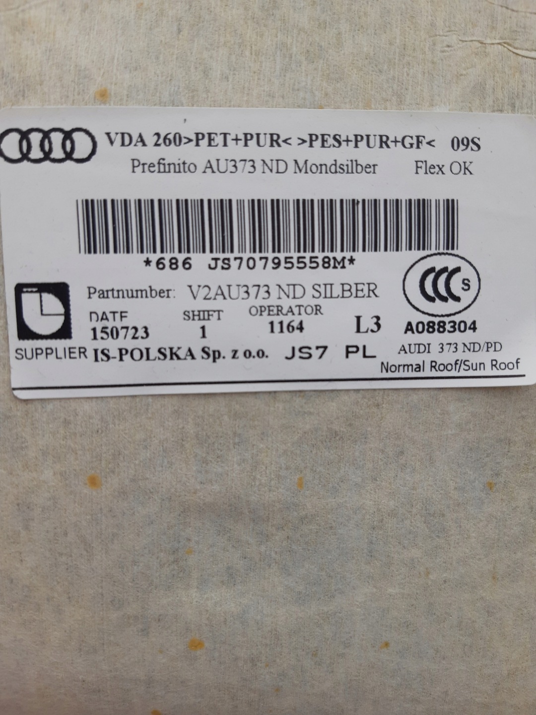 AUDI A3 8V CIELO INTERNO SUFIT 8V4867505SQ