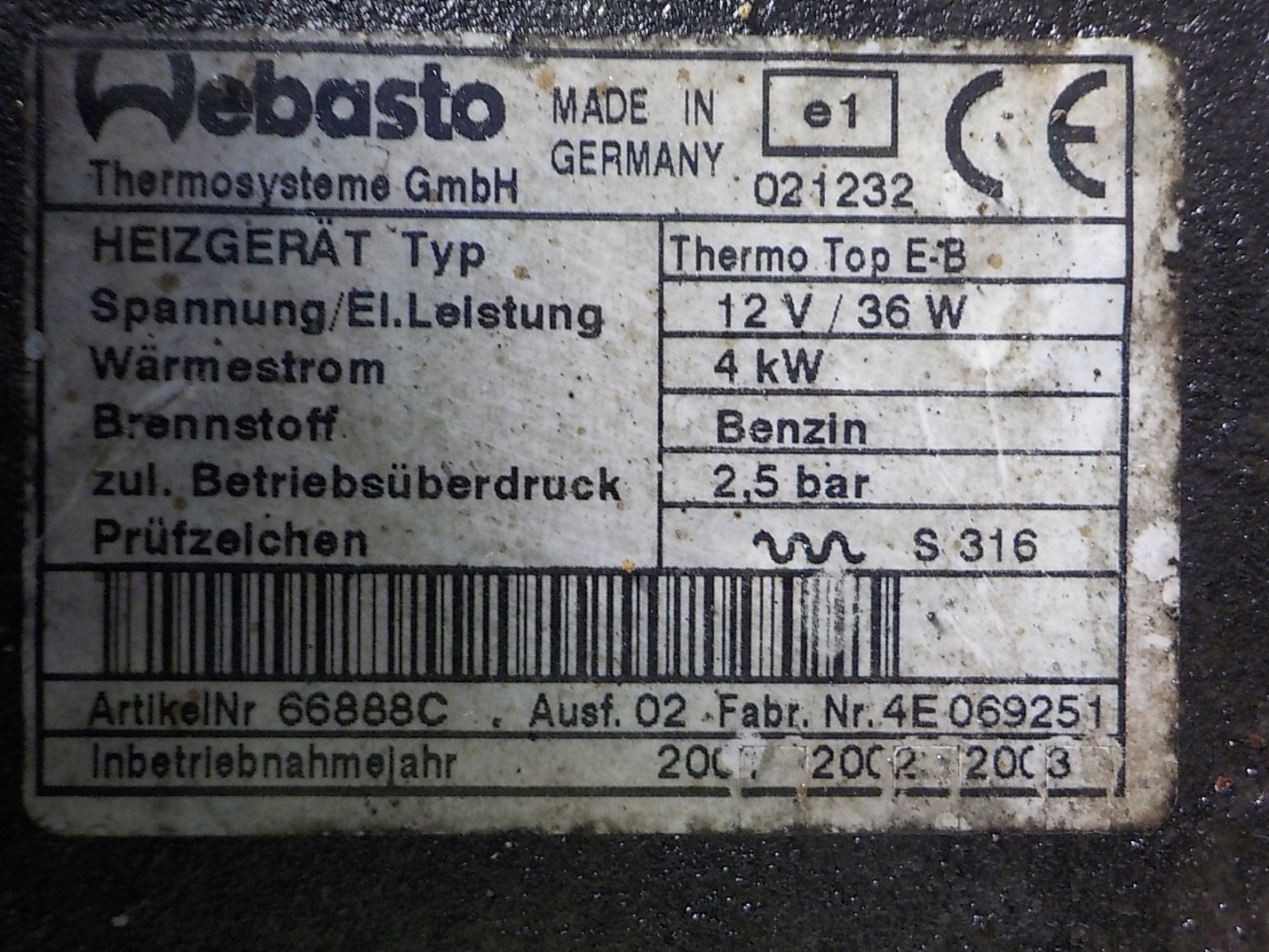 OPEL ASTRA H III webasto WEBASTO 66888C 4E069251