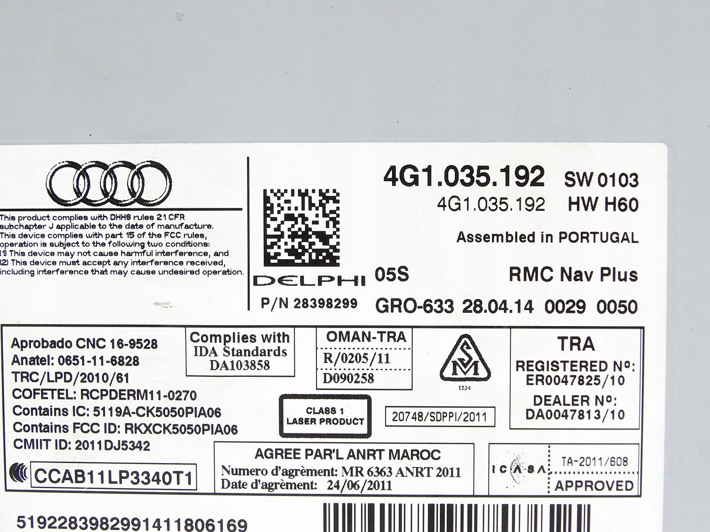 control unit JEDNOSTKA AUDIO MMI SD AUDI A6 C7 LIFT 4G1035192