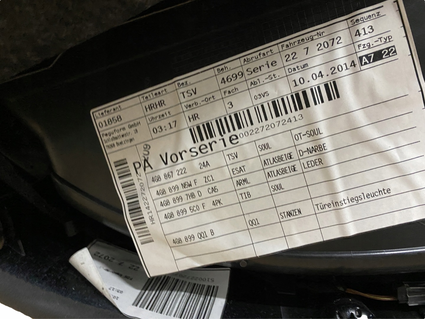 AUDI A7 upholstery side door right rear part leather