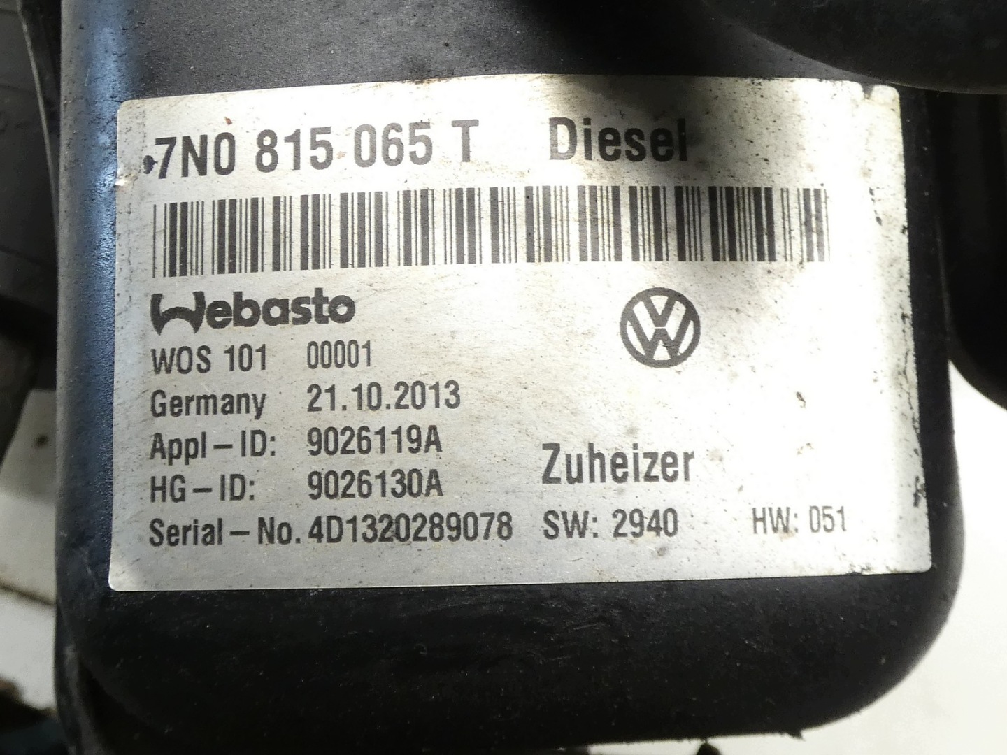 WEBASTO webasto VW SHARAN 7N SEAT ALHAMBRA II 7N0815065T