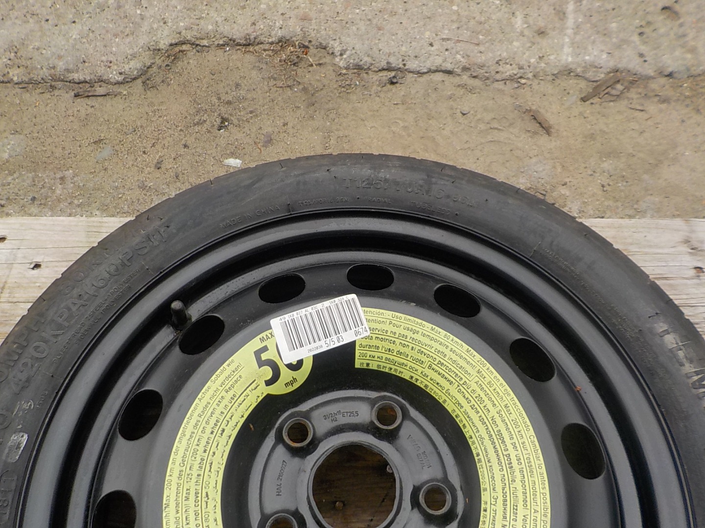 GOLF VII AUDI A3 8P LEON III Roue de secours R16 5x112