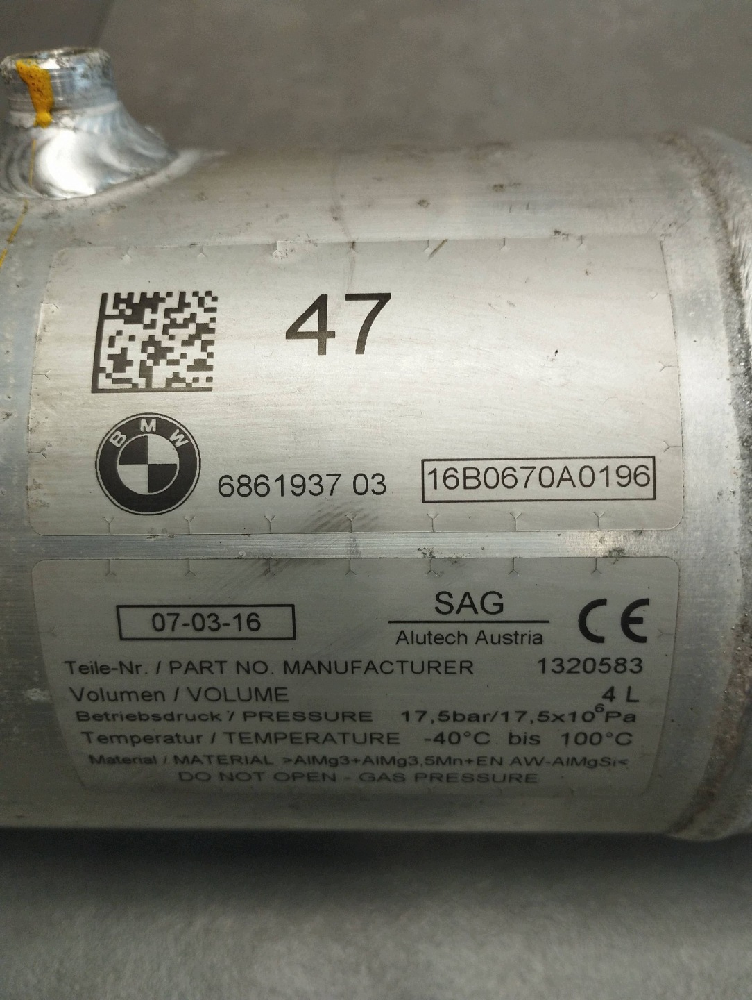 BMW 7 G11 serbatoio pressione 6861937