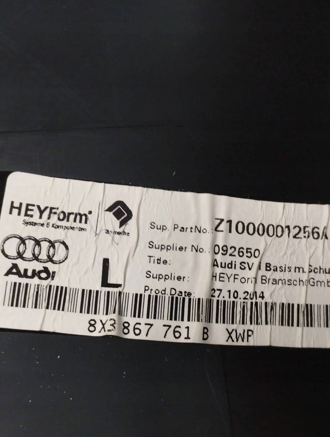 Audi A1 8X boot upholstery left 8X3867761B