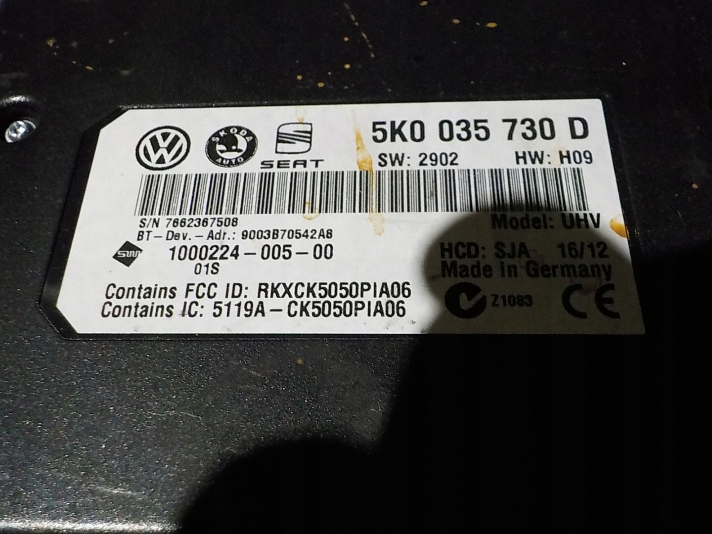 VOLKSWAGEN GOLF VI module BLUETOOTH 5K0035730D UHV