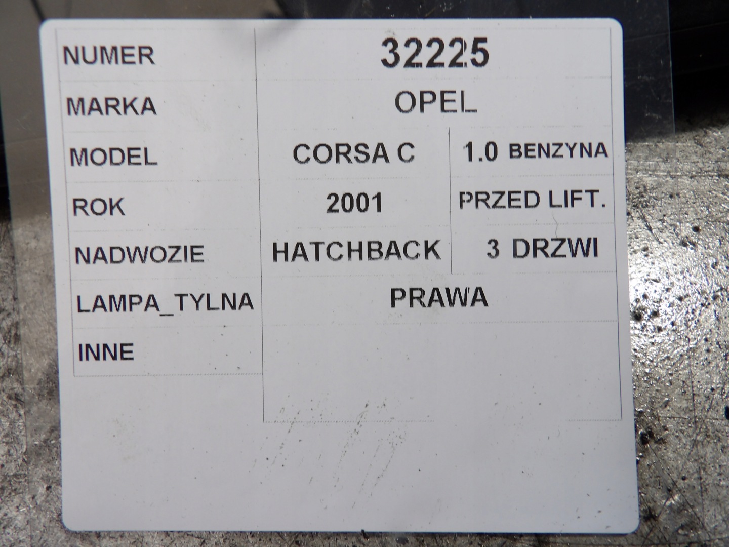 Opel Corsa C light rear right 09114337 89302181