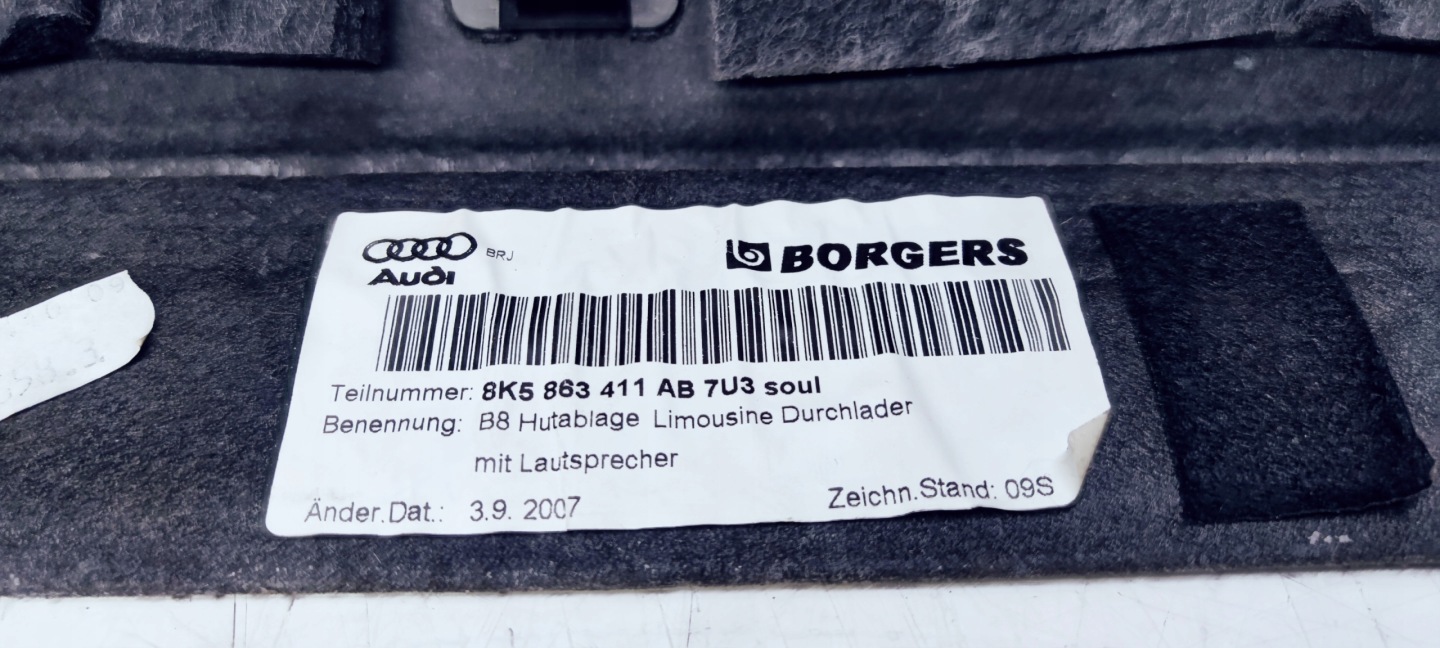 ABDECKUNG, HUTABLAGE HINTEN HECK AUDI A4 B8 SEDAN 8K5863411AB