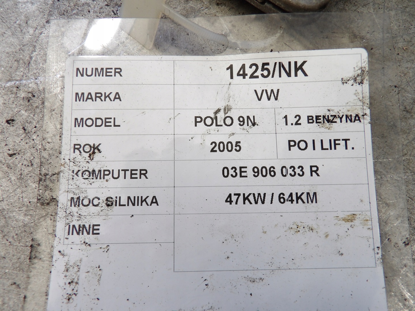 Volkswagen Polo IV lift 9N computer, control unit 03E906033R 5WP4422402