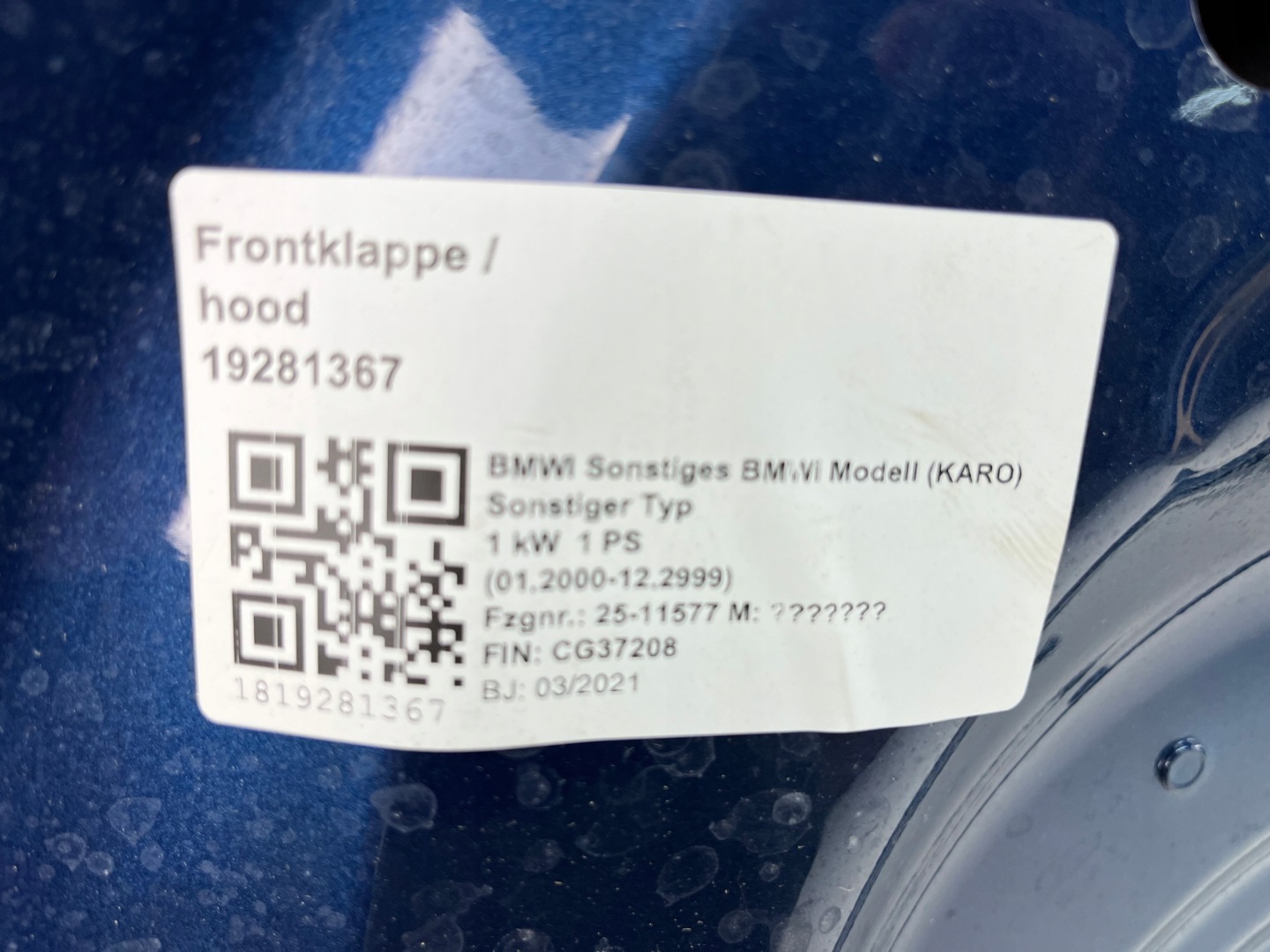 cofano BMW IX I20 C1M
