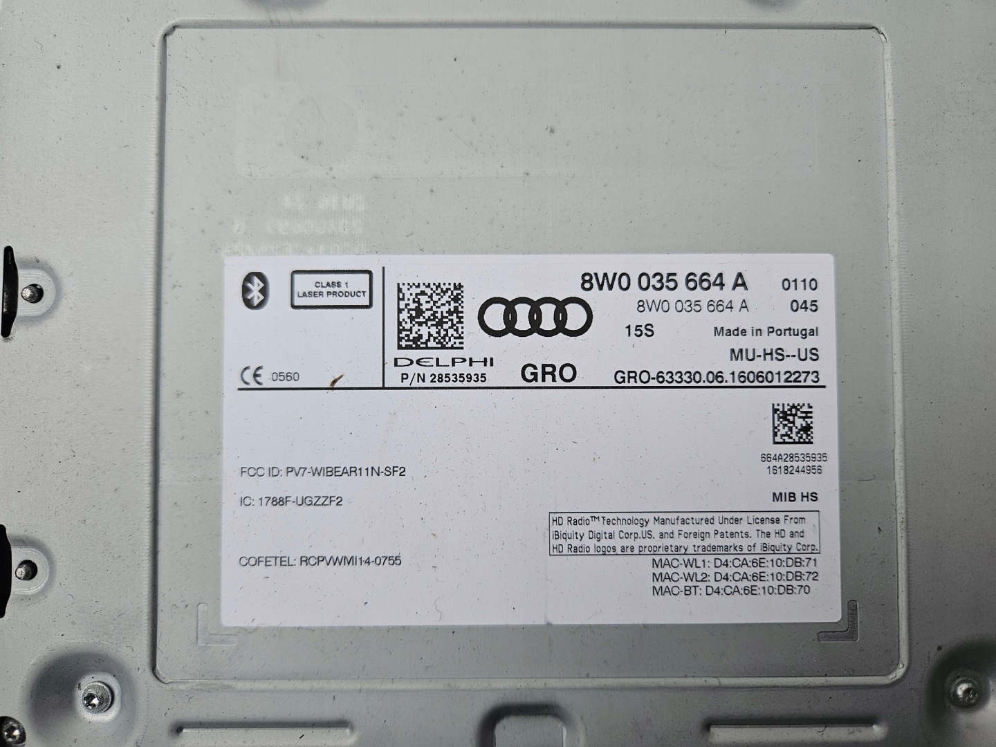 RADIO navigation card reader SIM SD MMI AUDI A4 B9 8W AMI