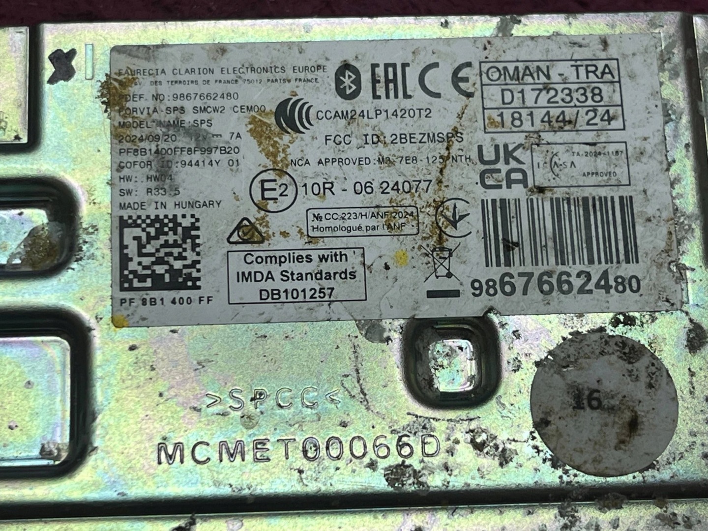 CITROEN C3 module / control unit Bluetooth 9867662480 !J