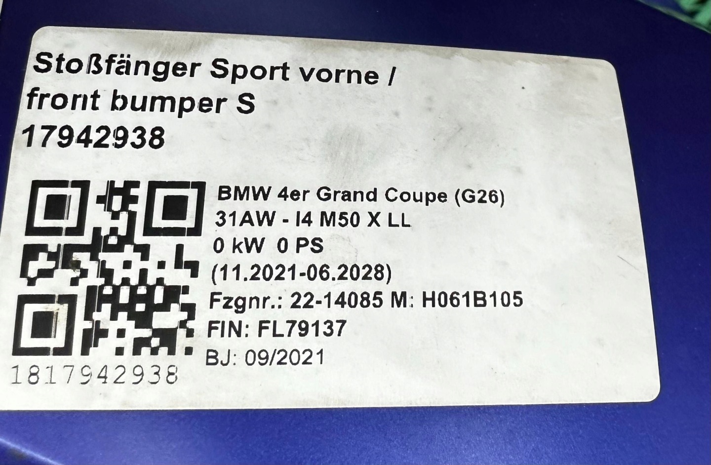 BMW 4 G26 m-packet front bonnet bumper CARBON lights fenders support panel for radiators