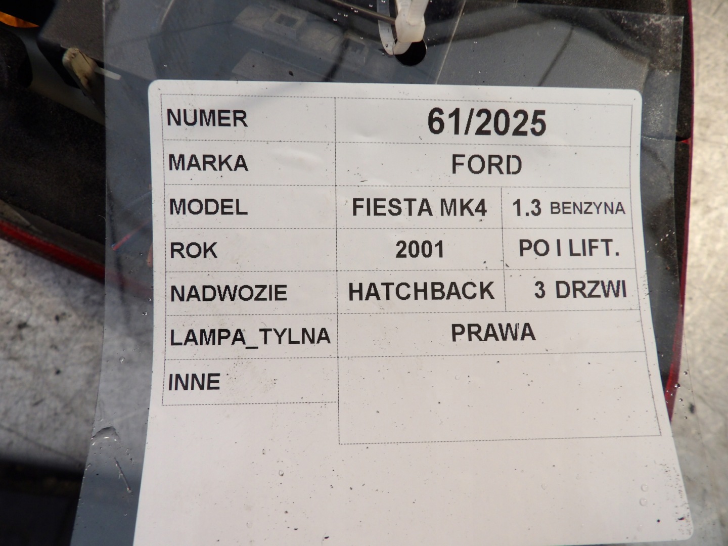 Ford Fiesta MK4 light rear right 96FG13N004AB HB 3D