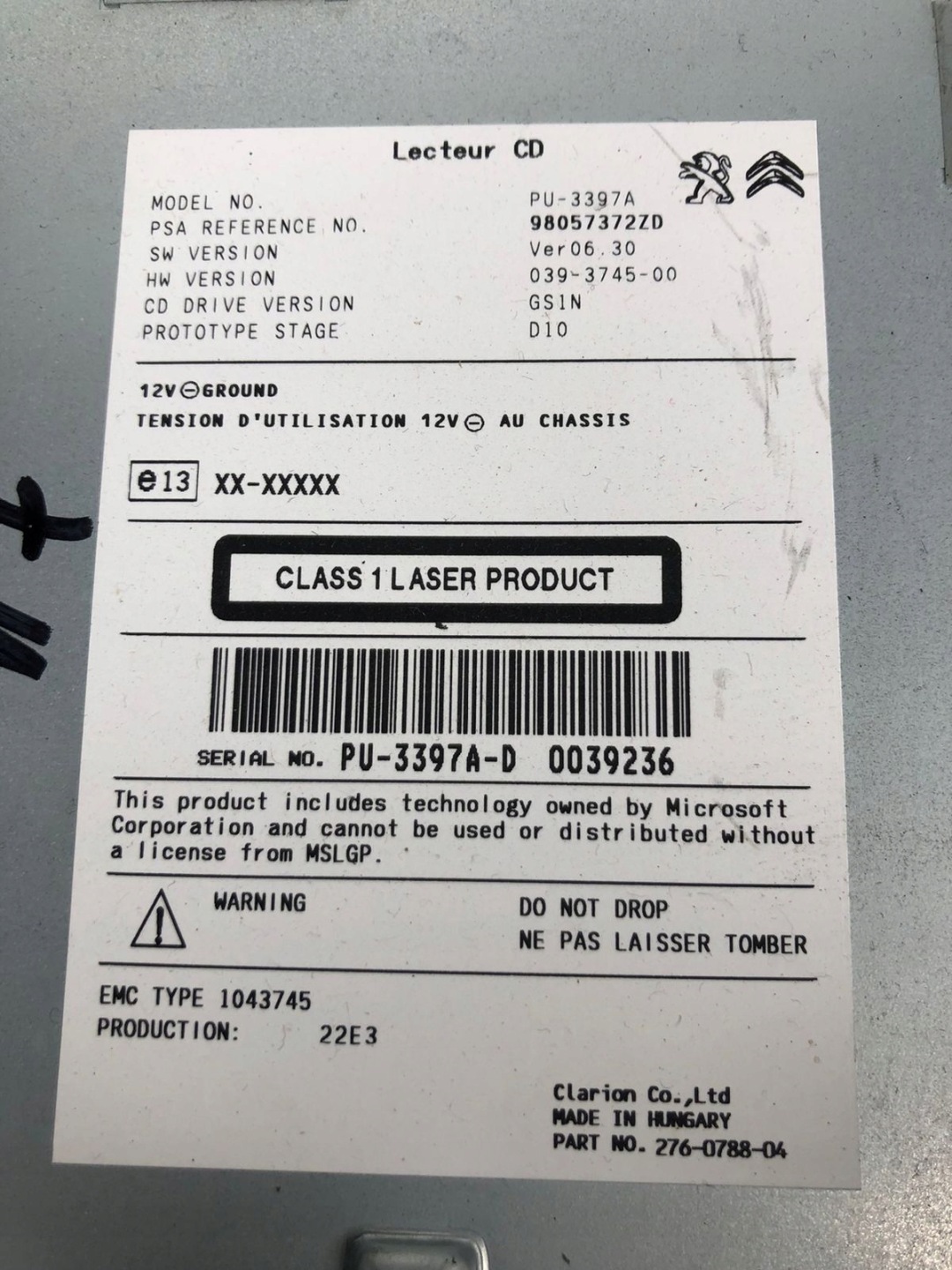 player navigation devices C4 PICASSO II 98057372ZD