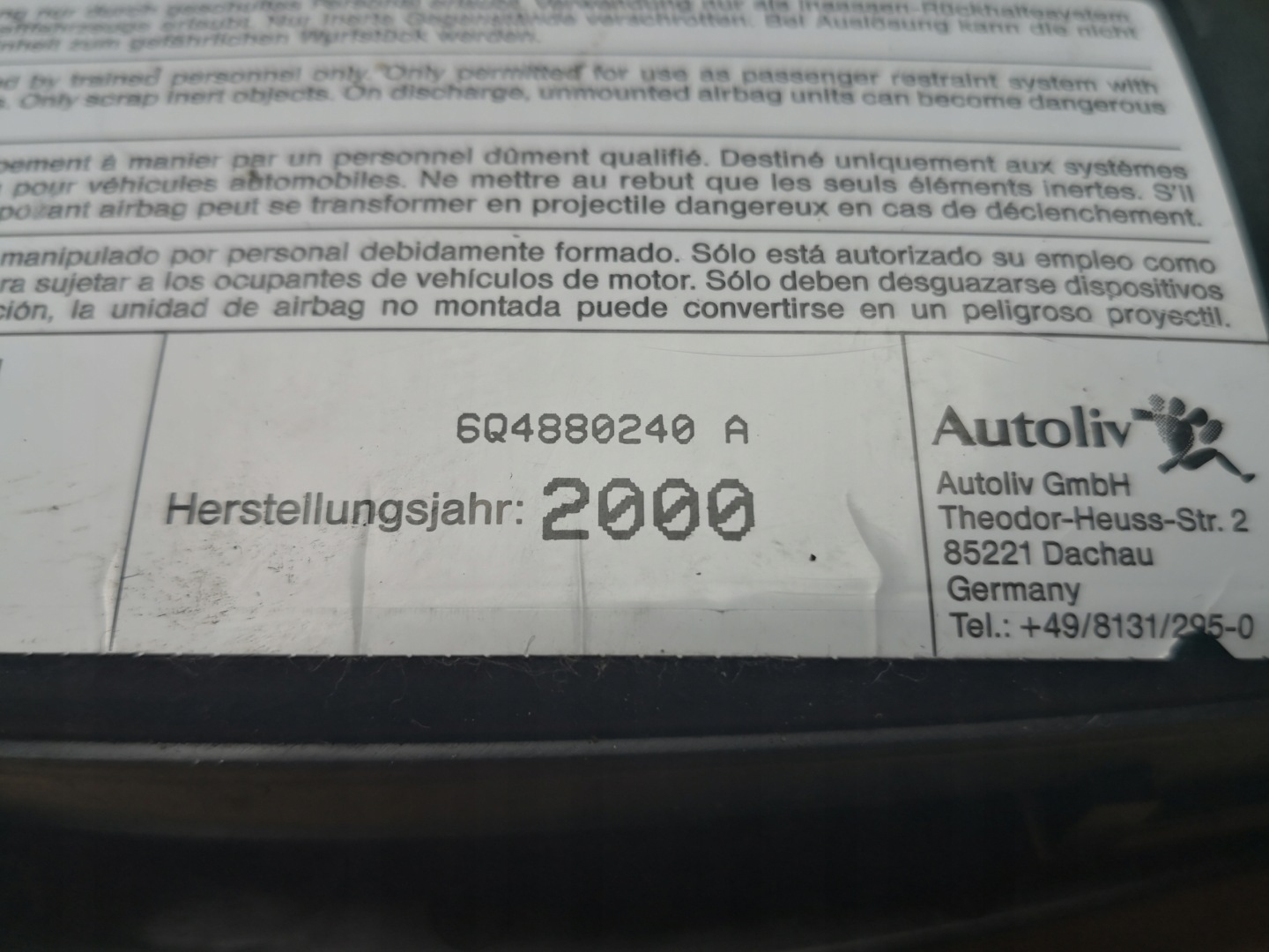 airbag sedile Destro SKODA FABIA e 6Q4880240A