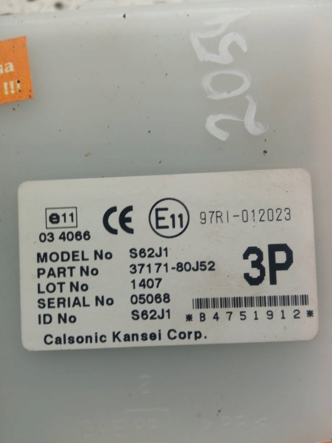 modulo IMMOBILIZER 37171-80J52 Suzuki SX4 e (2006-2013)