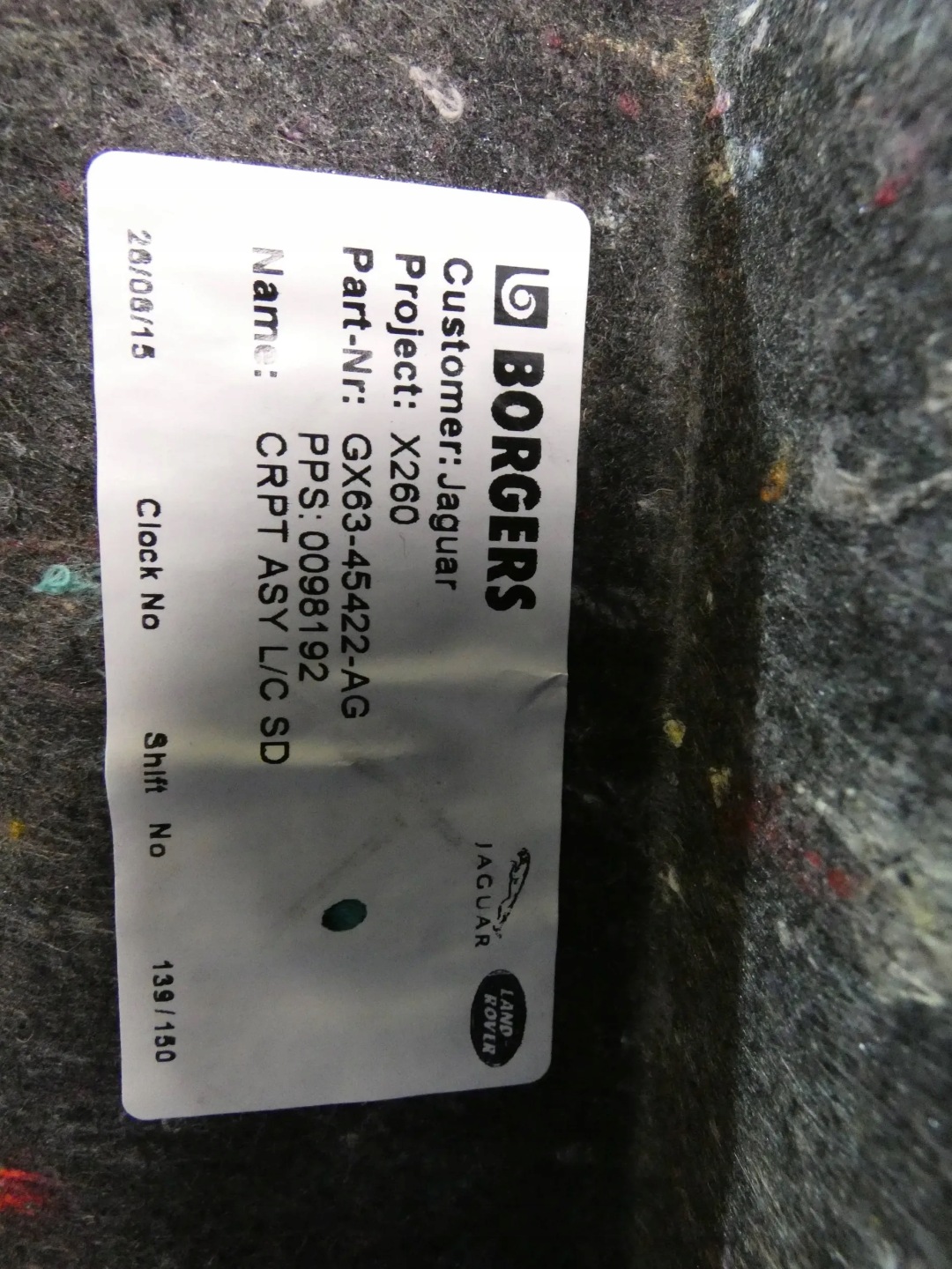 JAGUAR XF X260 side upholstery boot right rear part