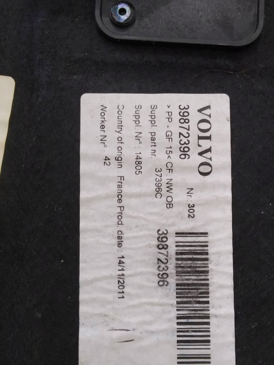 floor boot carpet mats 39872396 Volvo C30 and (2006-2013)