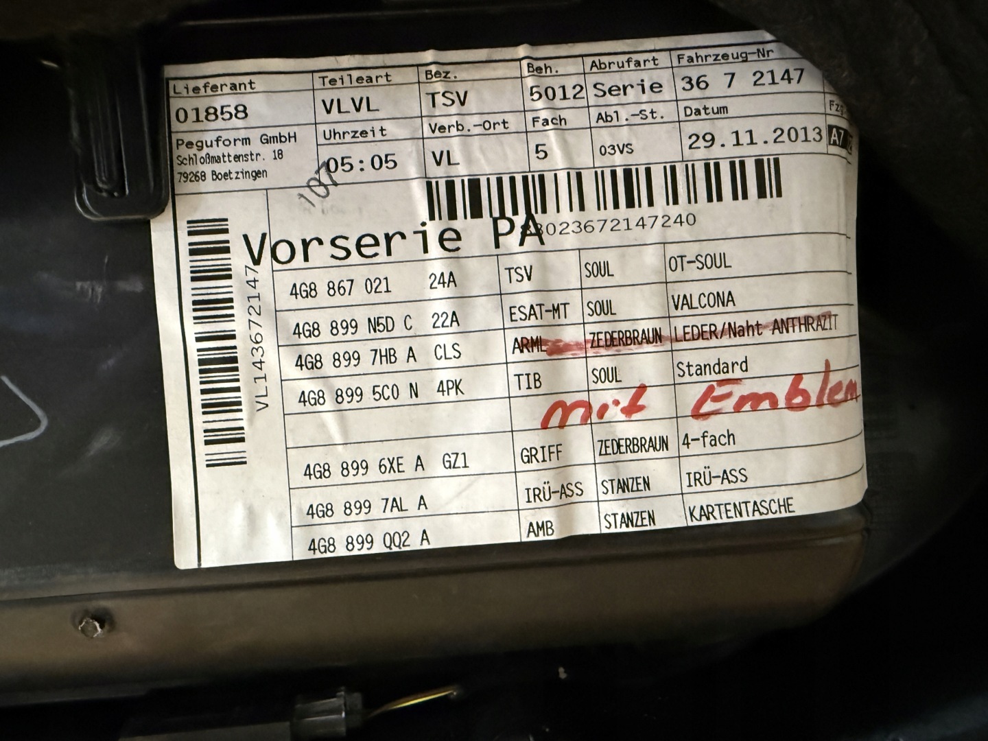 AUDI A7 4G side door left front design SELECTIONE