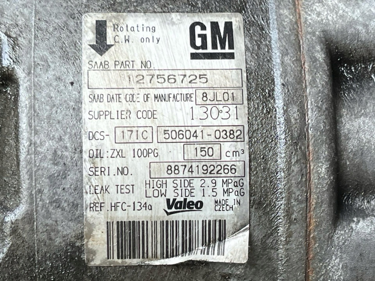 Klimakompressor klimaanlage Saab 9-5 2nd facelift 2009 12756725