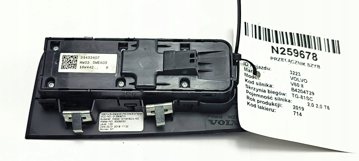 vezérlö panel SZYB 31433407 VOLVO V60 II