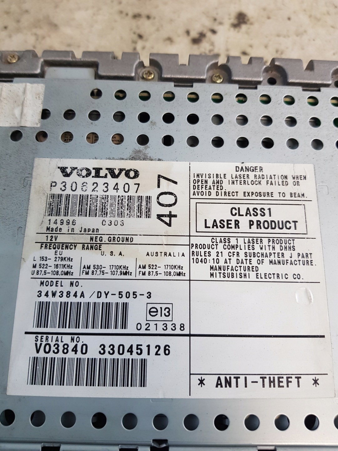 Radio Volvo V40 e FL OE P30623407